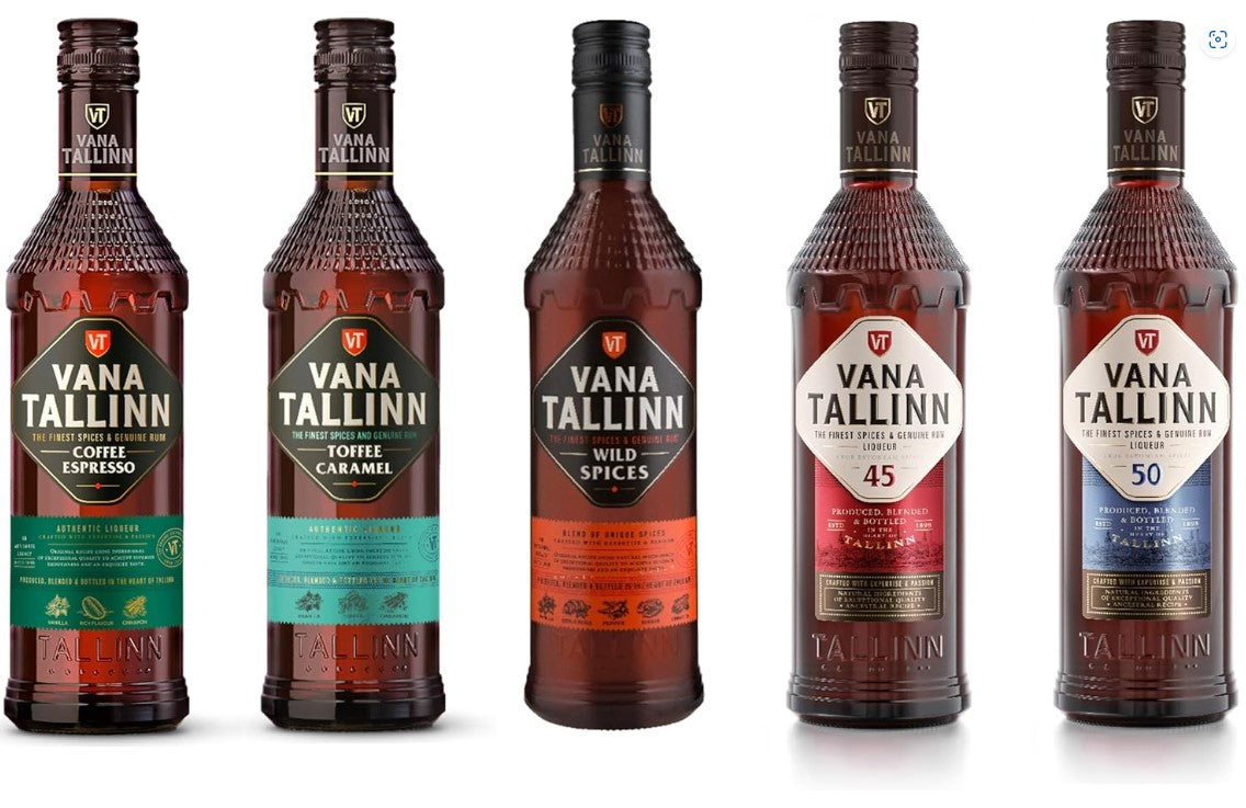 Tallinn Set 5 bottles of 500 ML each (Toffee Caramel, Wild Spices, Coffee Espresso, 45%, 50%)
