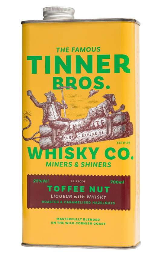 Tinner Bros. Toffee Nut | 700ml Premium Whisky Likör | attraktive Geschenkdose | geröstete karamellisierte Haselnuss & feinstes Toffee | ob pur oder im Drink ein Highlight | Alternative zu Bourbon & Rum | 22%