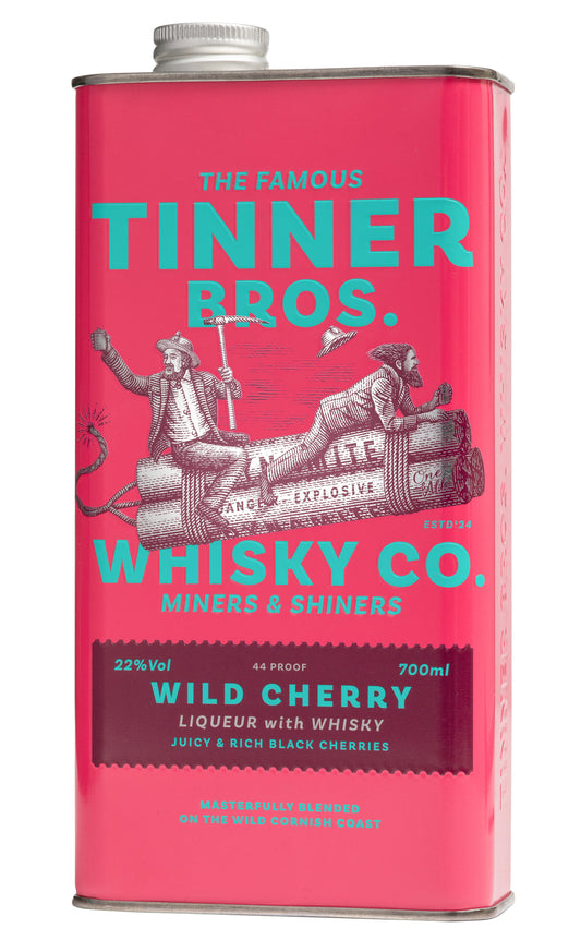 Tinner Bros. Wild Cherry | 700ml Premium Whisky Likör | attraktive Geschenkdose | fruchtig, sanfte Schwarzkirsche | ob pur oder im Drink ein | Alternative zu Bourbon & Rum | 22%