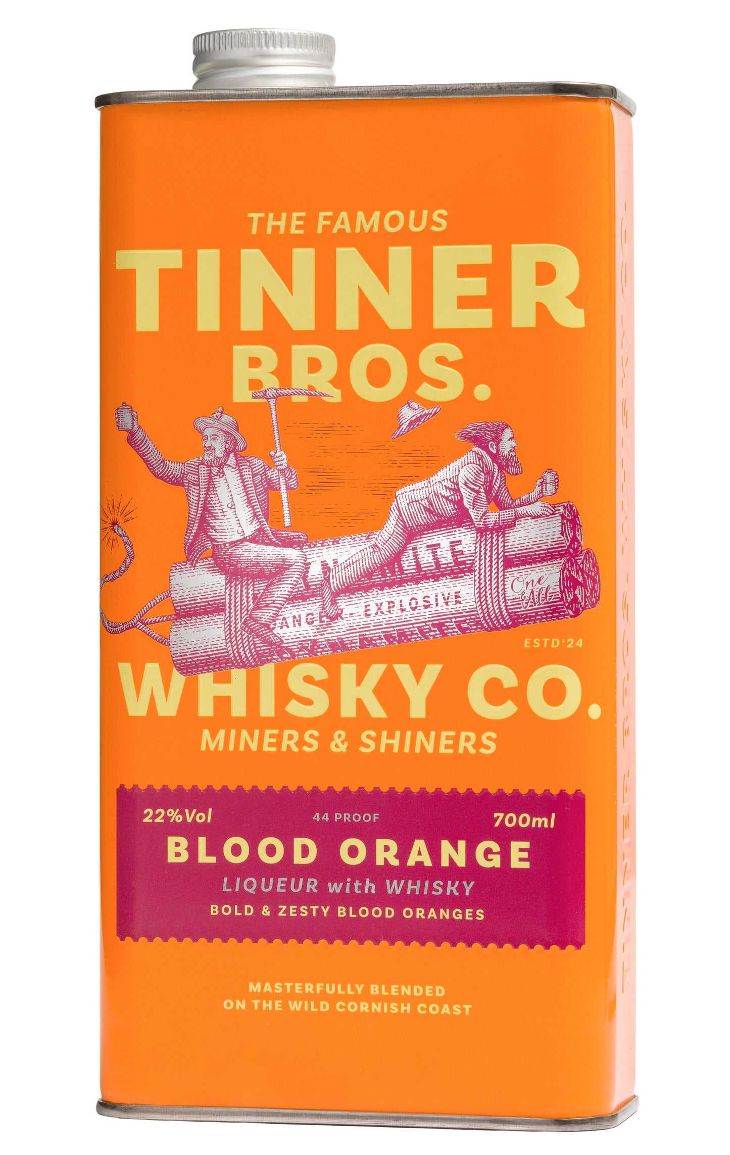 Tinner Bros. Blood Orange | 700ml Premium Whisky Likör | attraktive Geschenkdose | Blutorangenzeste trifft auf kanadischen Whisky | ob pur oder im Drink ein Highlight | Alternative zu Bourbon & Rum | 22%