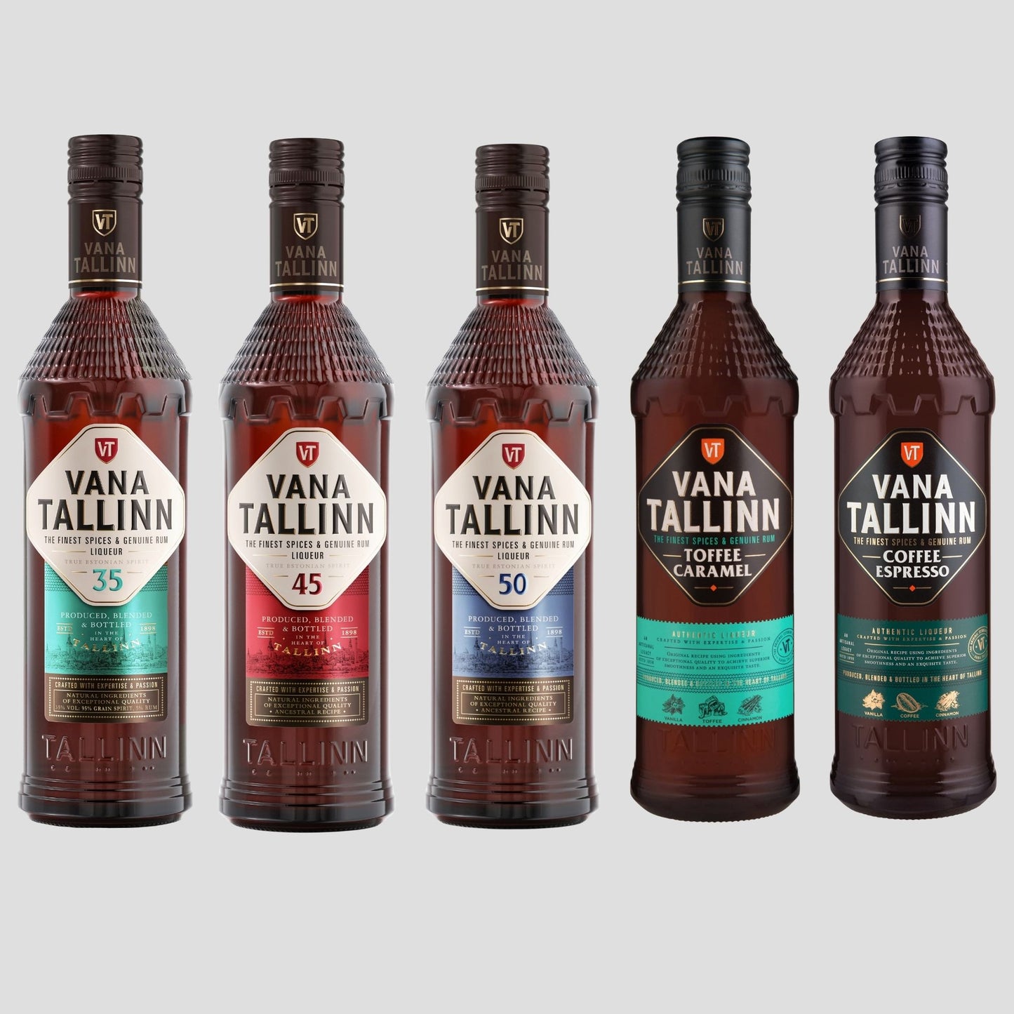 Tallinn Set 5 Flaschen à 500 ML (Toffee Caramel, Coffee Espresso, 35% ,45%, 50%)